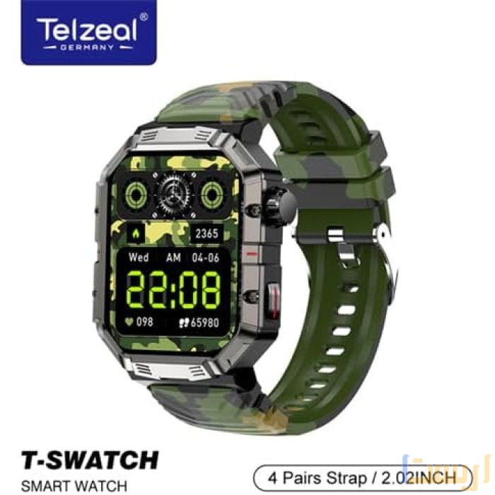 ⁦ساعة ذكية GW55 TELZEAL TWATCH، ساعة رياضية خارجية BT ، ساعة ذكية للياقة البدنية مع مساعد صوتي بشاشة كبيرة  تدعم الصحة والرياضة واللغة العربية مع 4 ستراب⁩ - الصورة ⁦2⁩